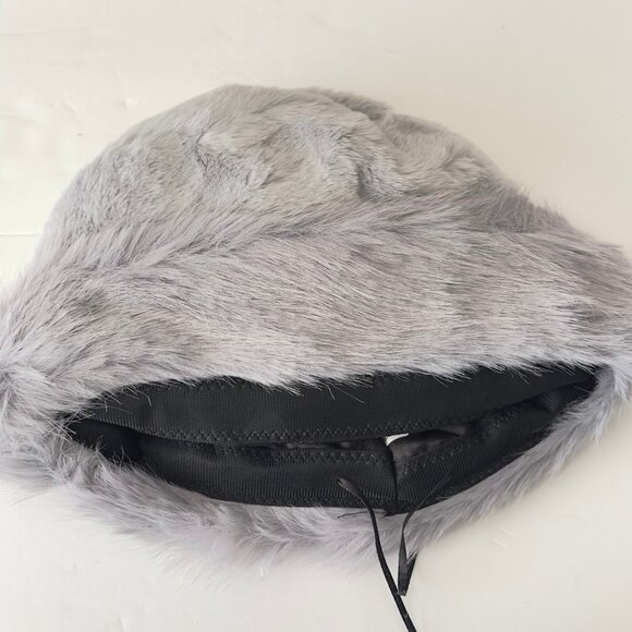 Gray Faux Fur Winter Bucket Hat Unisex One Size Fits Most